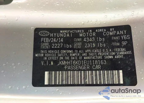 2014 Hyundai Genesis 2.0T from USA, damaged, VIN KMHHT6KD1EU118163